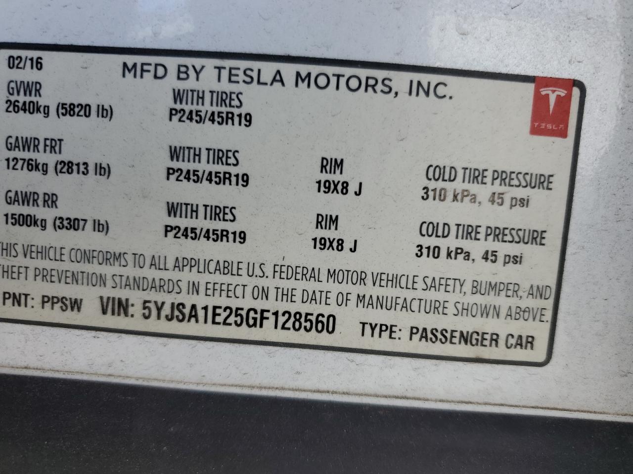 5YJSA1E25GF128560 2016 Tesla Model S