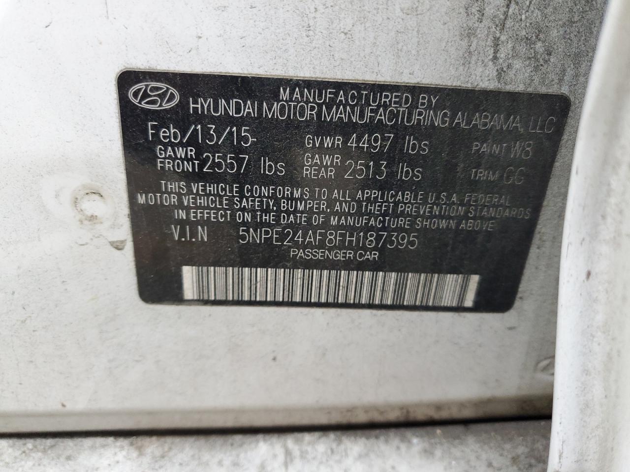 5NPE24AF8FH187395 2015 Hyundai Sonata Se