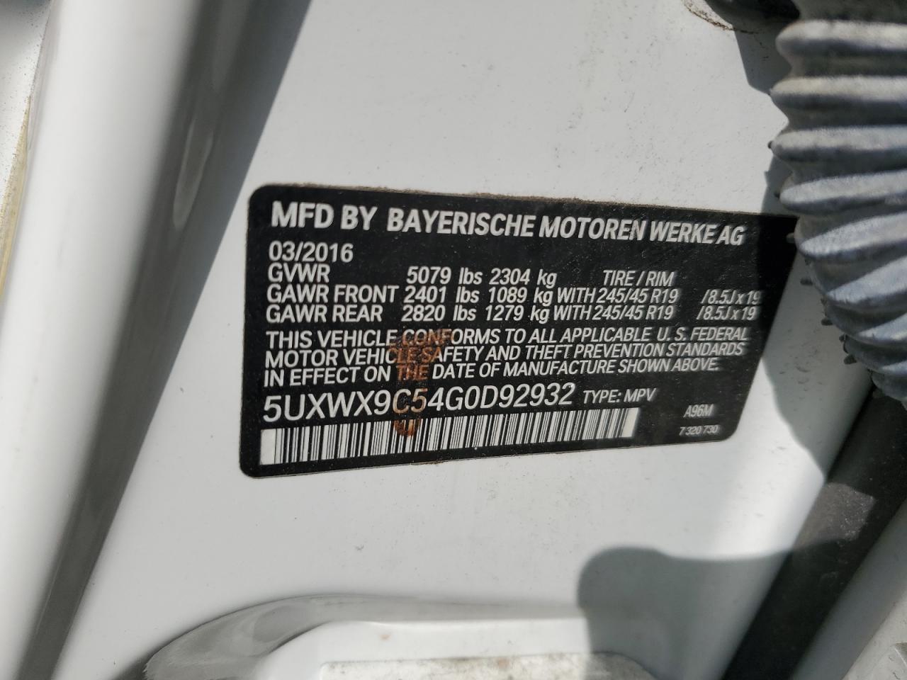 5UXWX9C54G0D92932 2016 BMW X3 xDrive28I