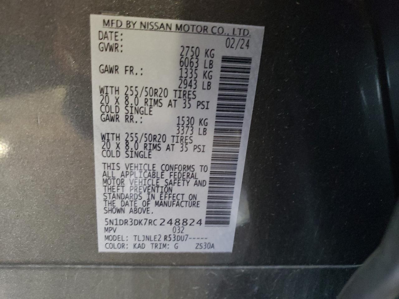 5N1DR3DK7RC248824 2024 Nissan Pathfinder Platinum