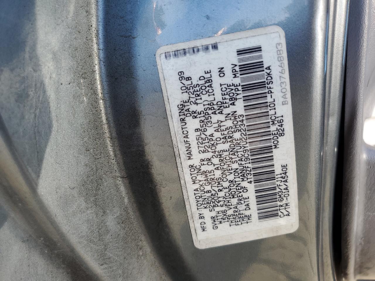 4T3ZF19C9YU222343 2000 Toyota Sienna Ce