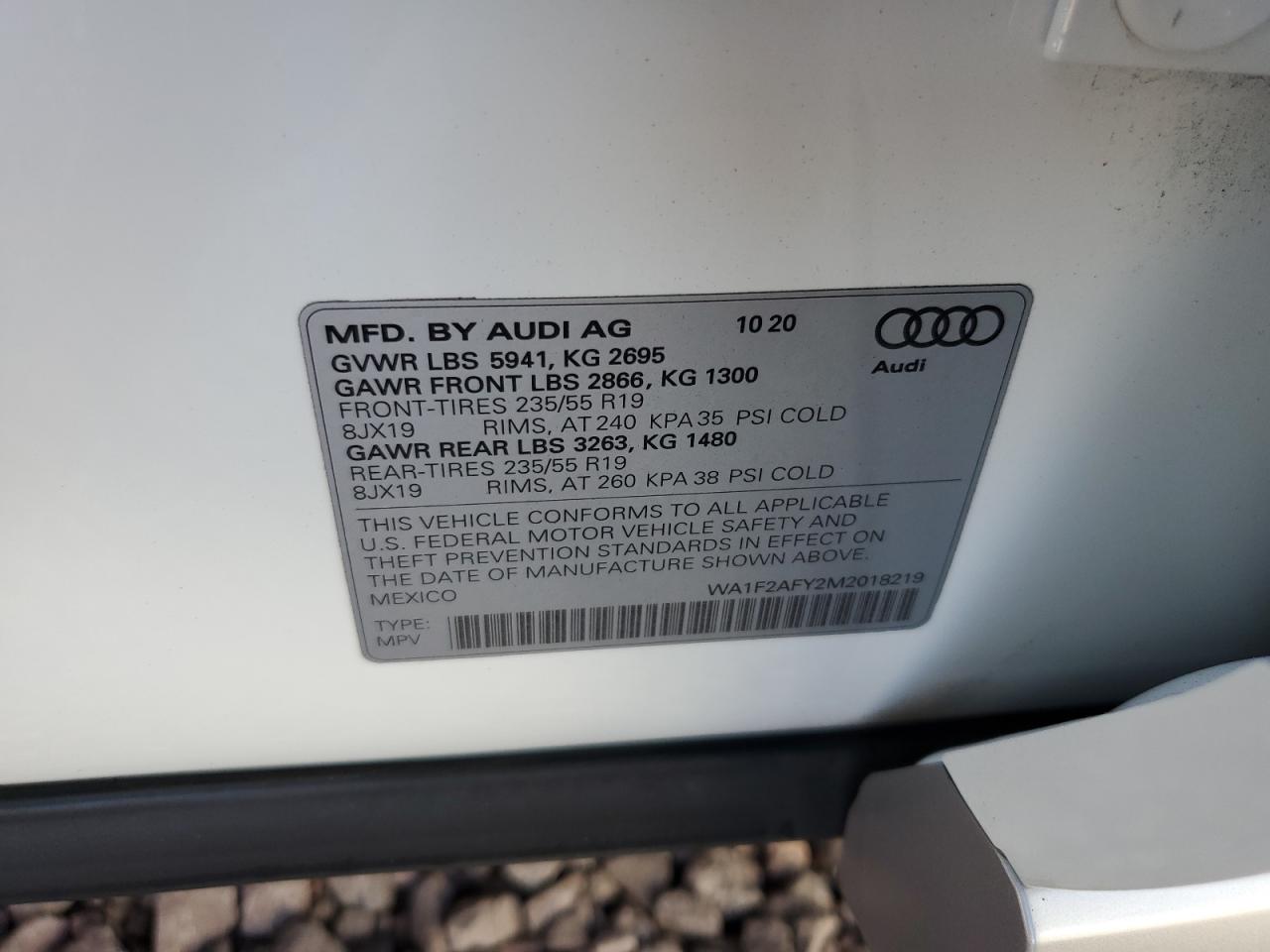 WA1F2AFY2M2018219 2021 Audi Q5 E Prestige