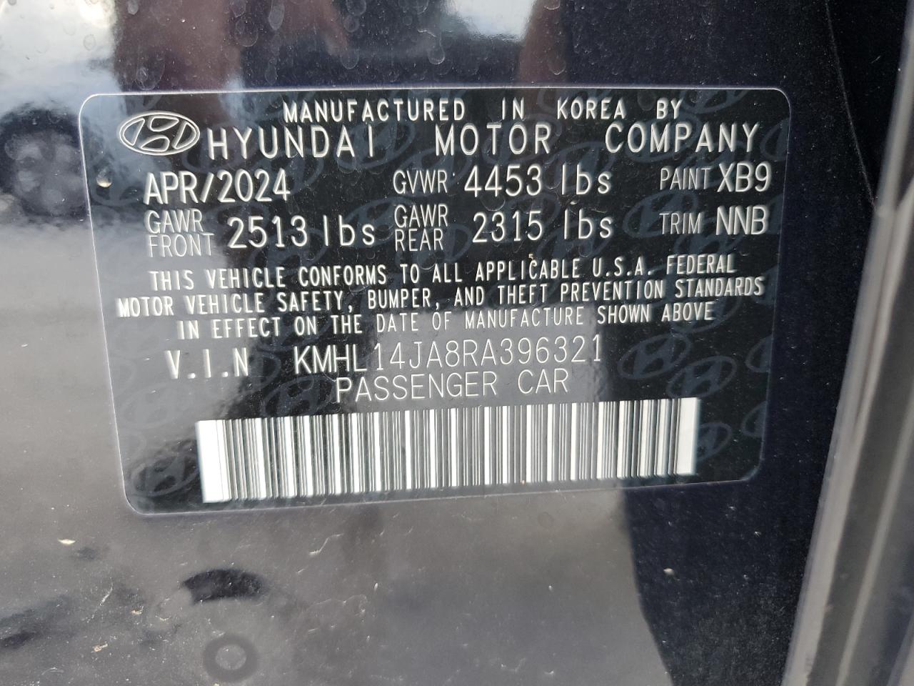 2024 Hyundai Sonata Sel VIN: KMHL14JA8RA396321 Lot: 70901324