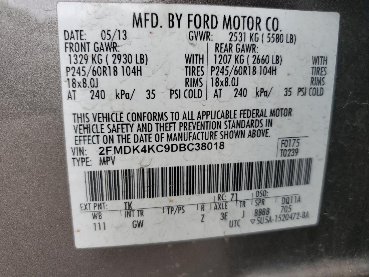 2FMDK4KC9DBC38018 2013 Ford Edge Limited