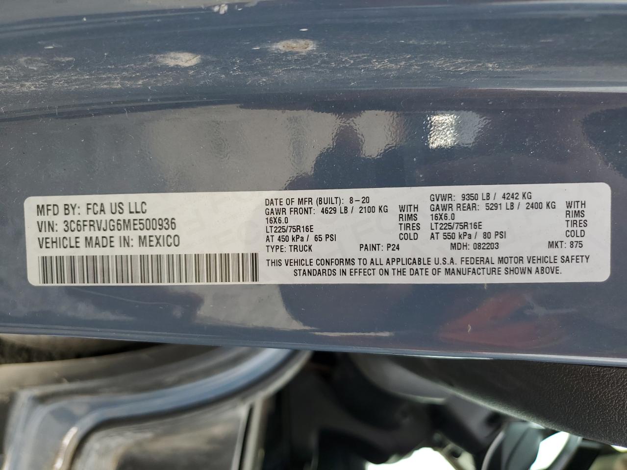 2021 Ram Promaster 3500 3500 High VIN: 3C6FRVJG6ME500936 Lot: 67085254