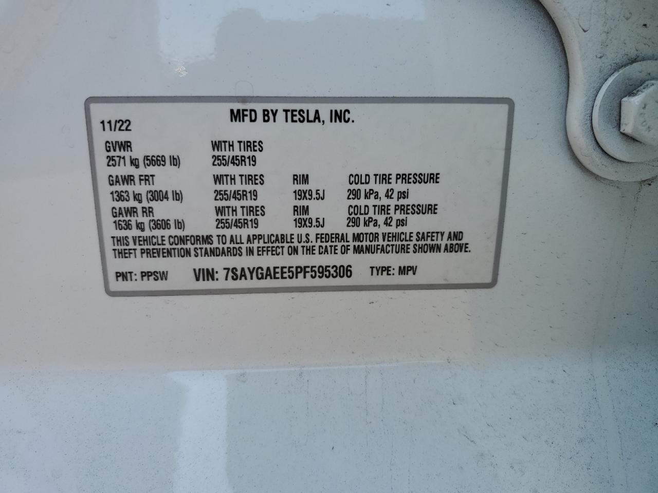 7SAYGAEE5PF595306 2023 Tesla Model Y