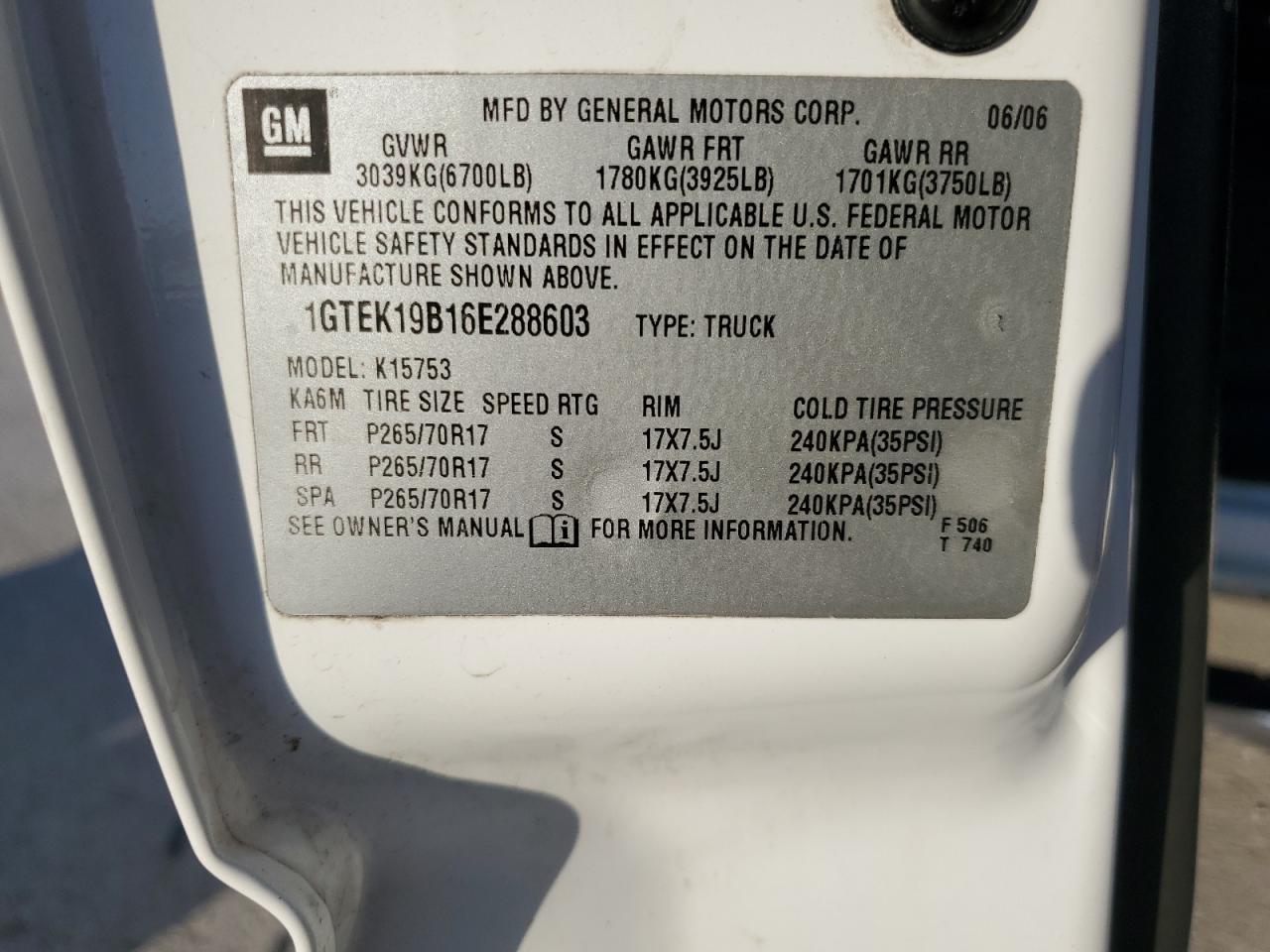 1GTEK19B16E288603 2006 GMC New Sierra K1500