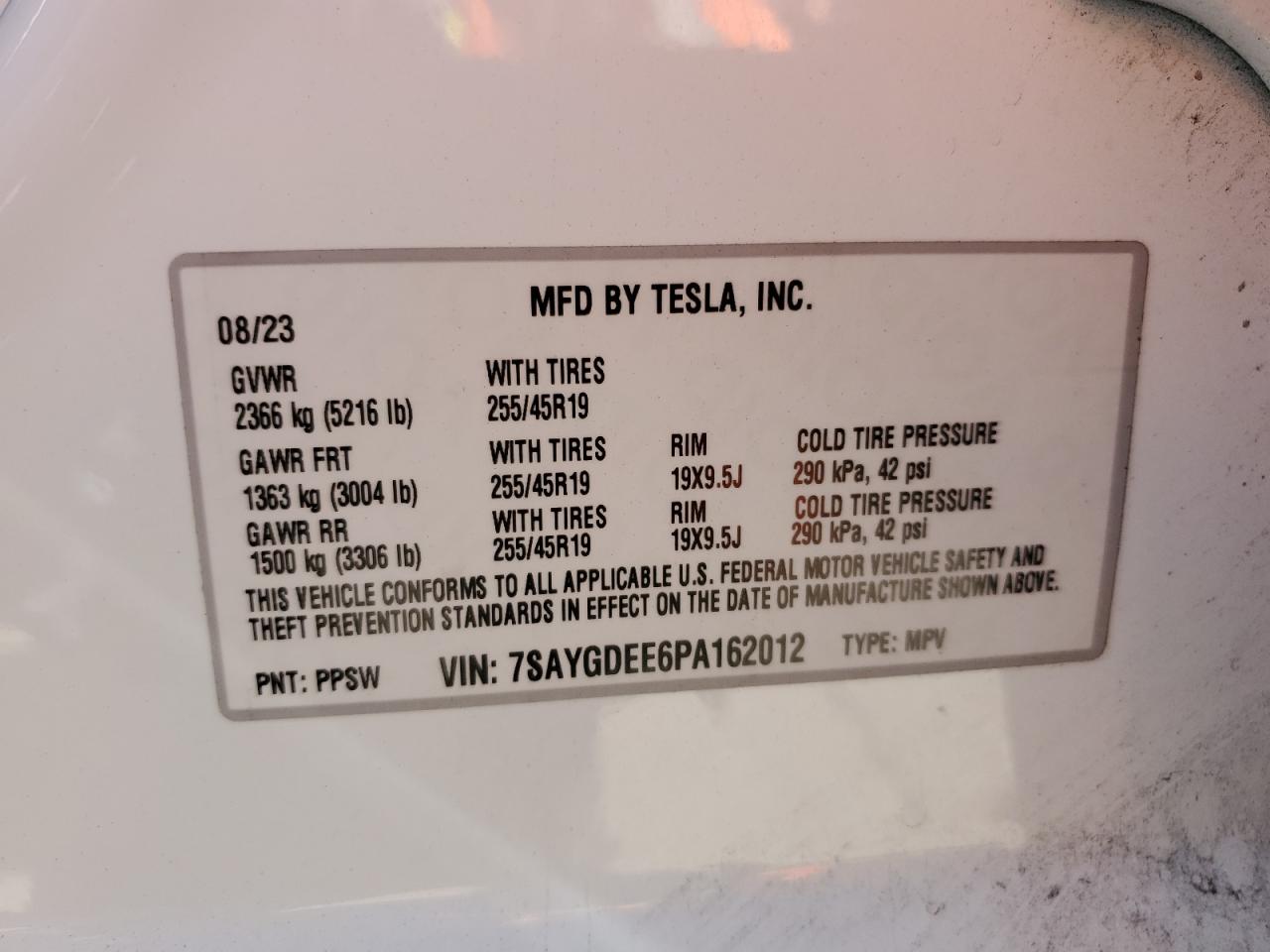 7SAYGDEE6PA162012 2023 Tesla Model Y