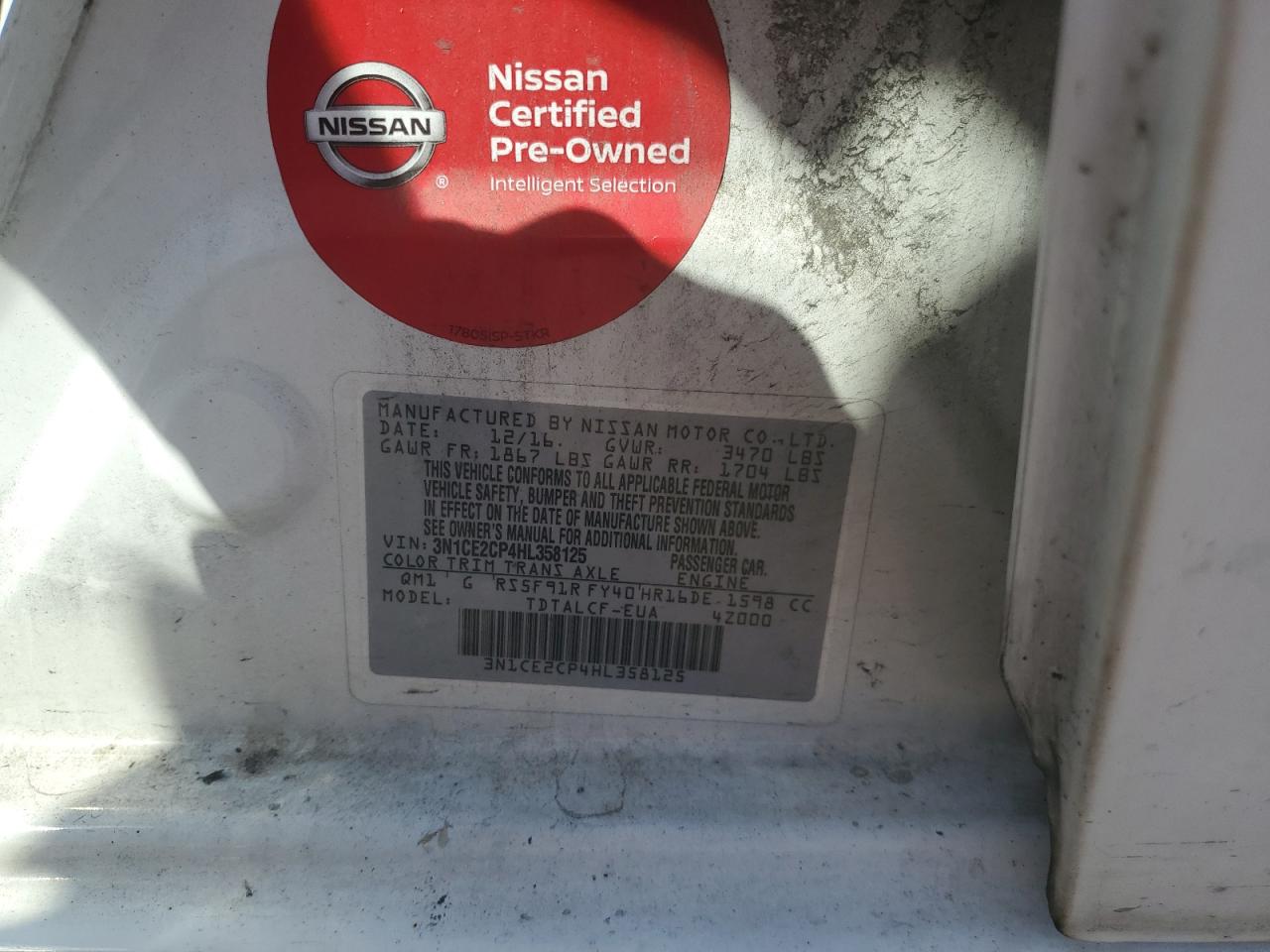 3N1CE2CP4HL358125 2017 Nissan Versa Note S