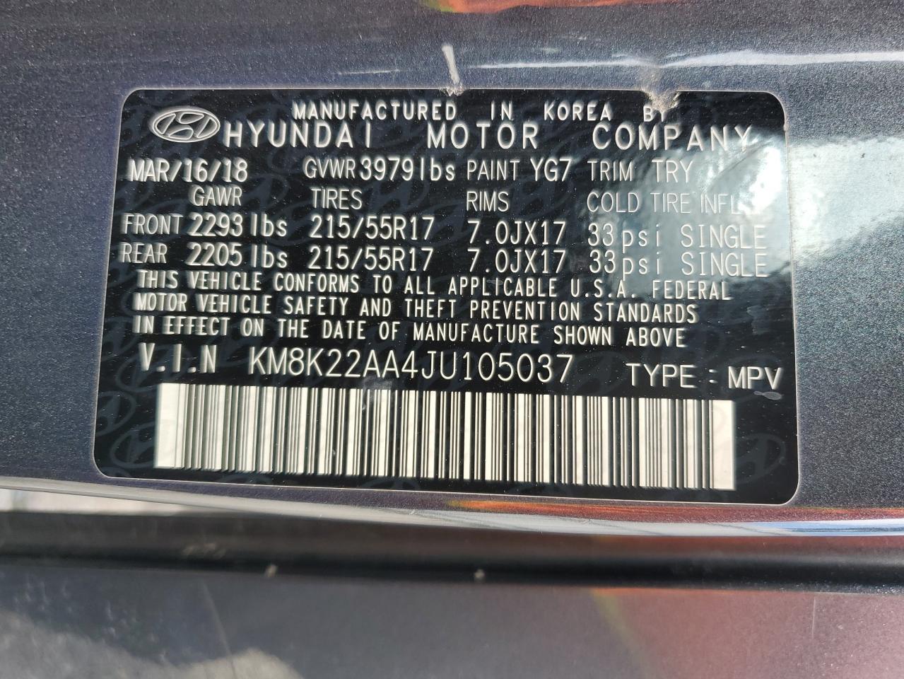 2018 Hyundai Kona Sel VIN: KM8K22AA4JU105037 Lot: 71332944