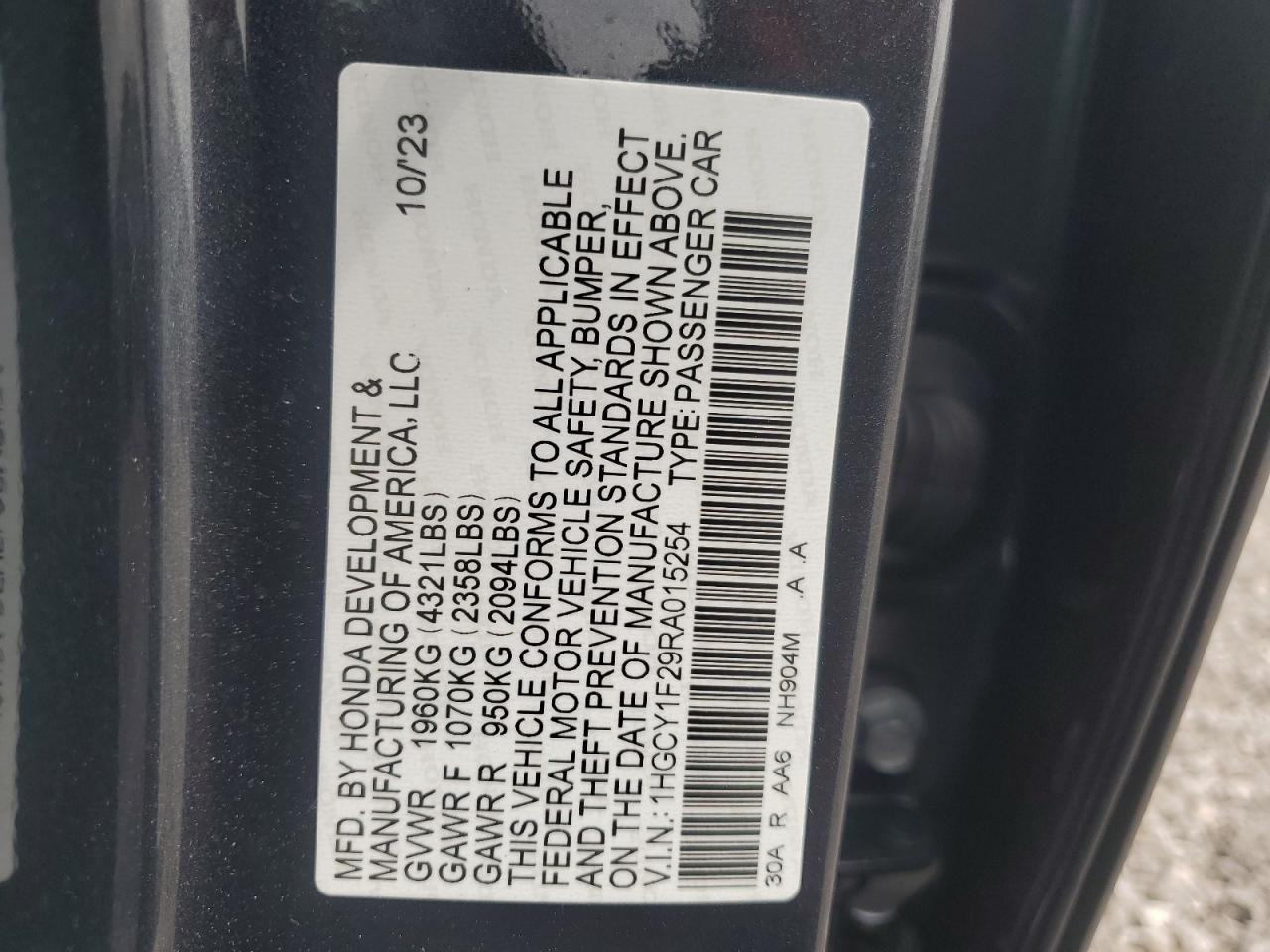 1HGCY1F29RA015254 2024 Honda Accord Lx