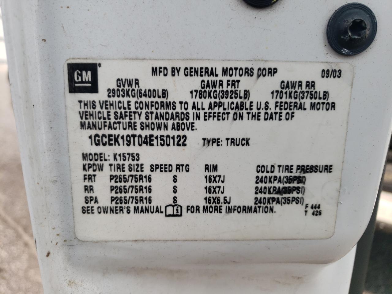 1GCEK19T04E150122 2004 Chevrolet Silverado K1500