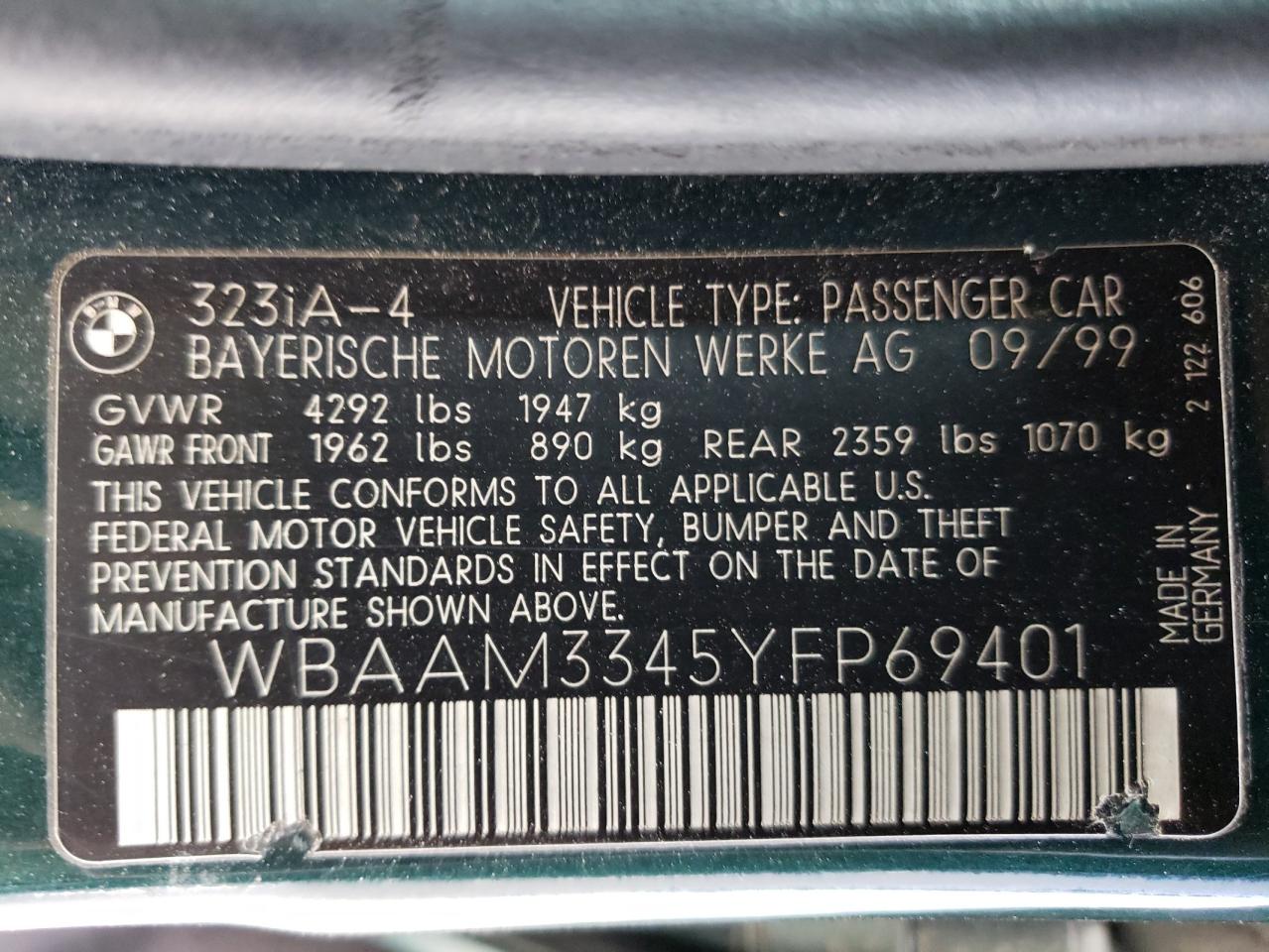 WBAAM3345YFP69401 2000 BMW 323 I