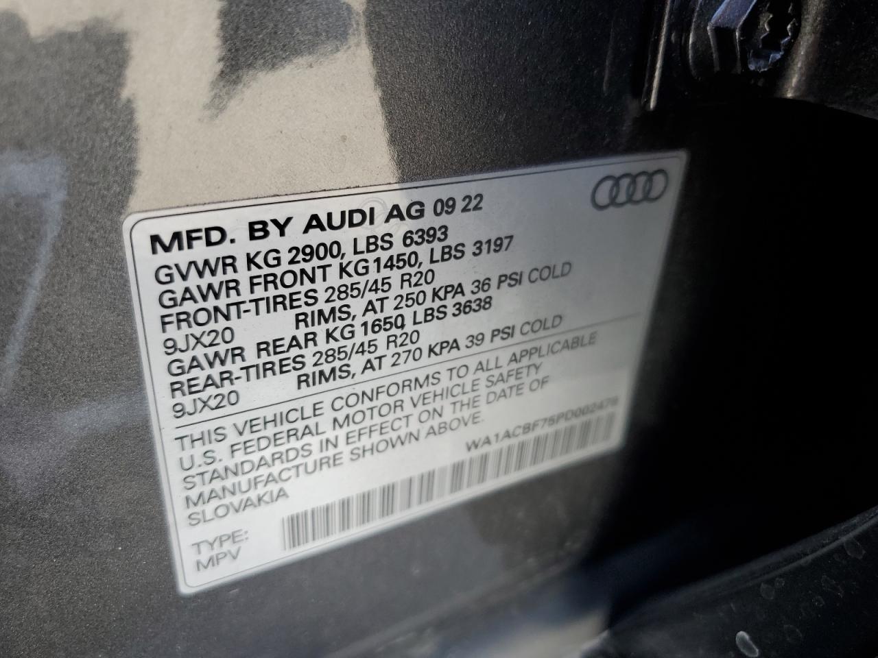 2023 Audi Q7 Premium VIN: WA1ACBF75PD002478 Lot: 69750324