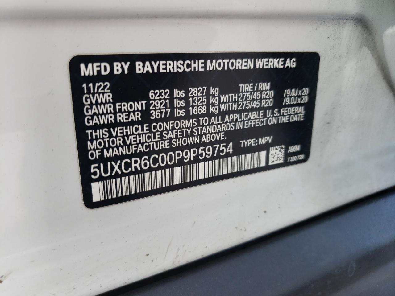 2023 BMW X5 xDrive40I VIN: 5UXCR6C00P9P59754 Lot: 71319954