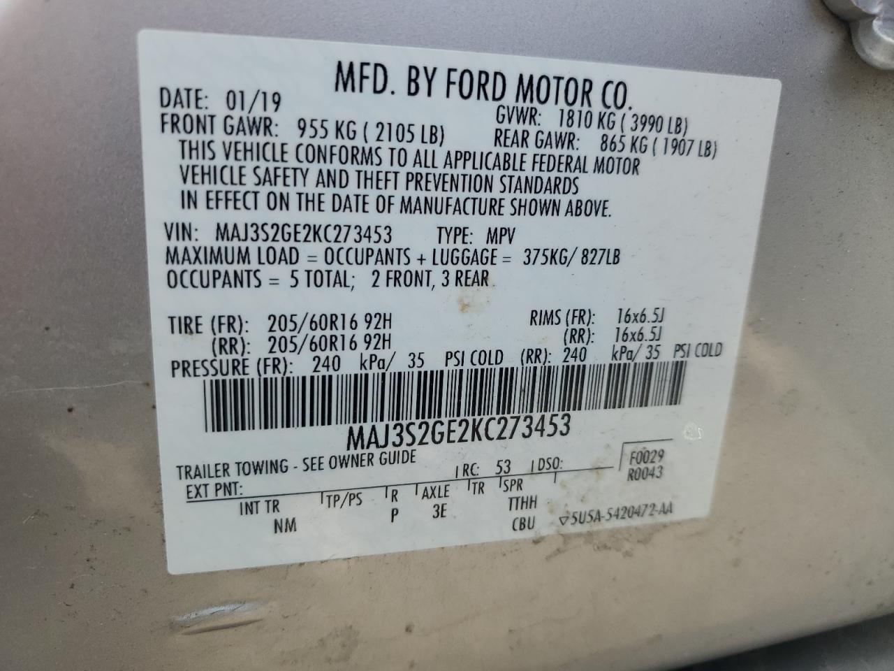 MAJ3S2GE2KC273453 2019 Ford Ecosport Se