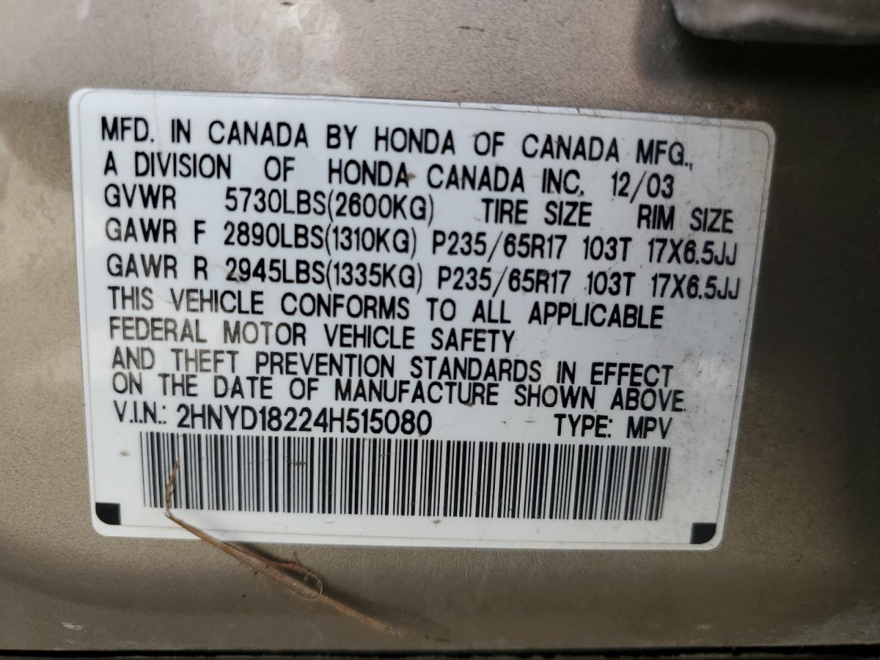 2HNYD18224H515080 2004 Acura Mdx