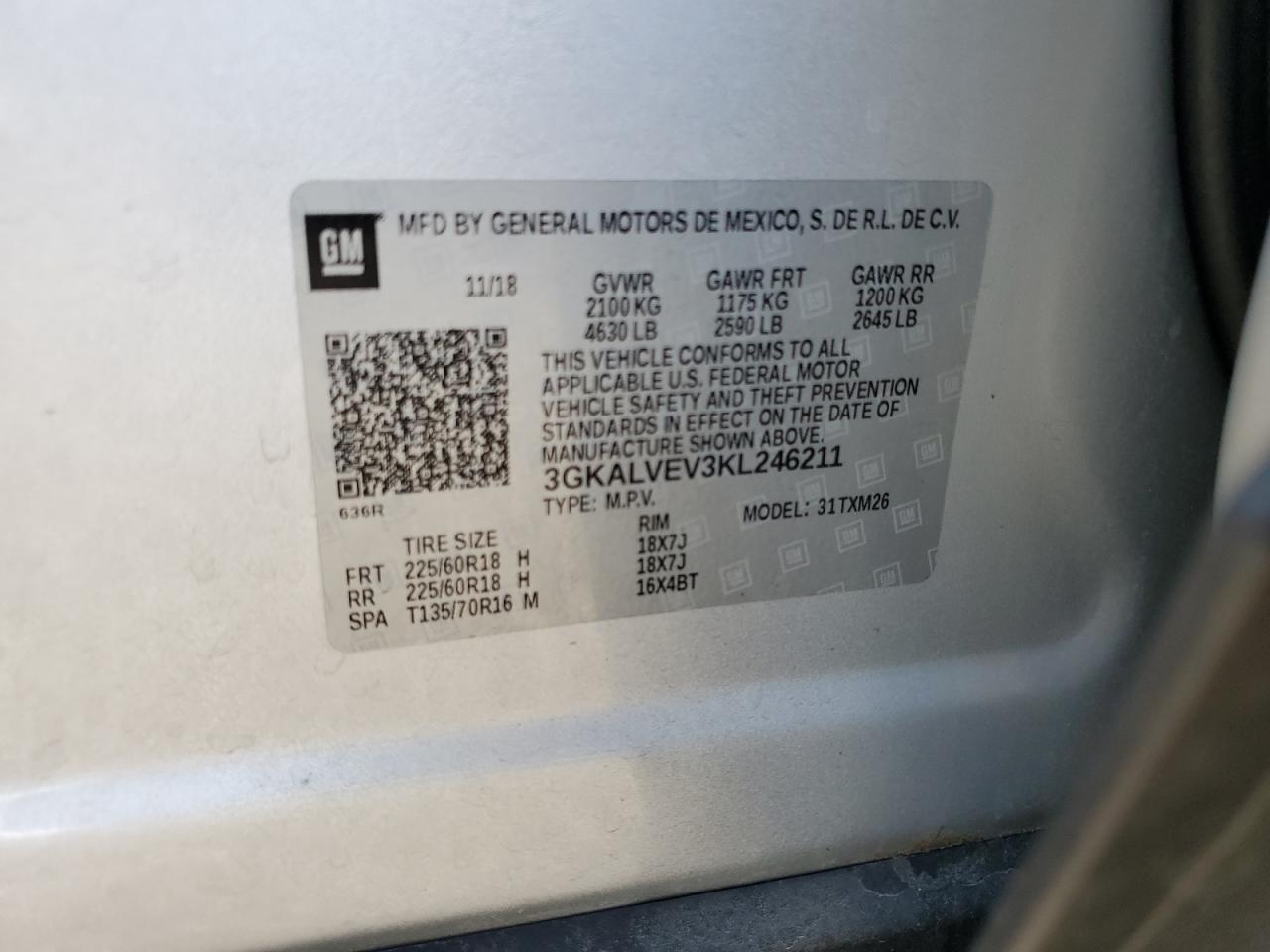 3GKALVEV3KL246211 2019 GMC Terrain Slt