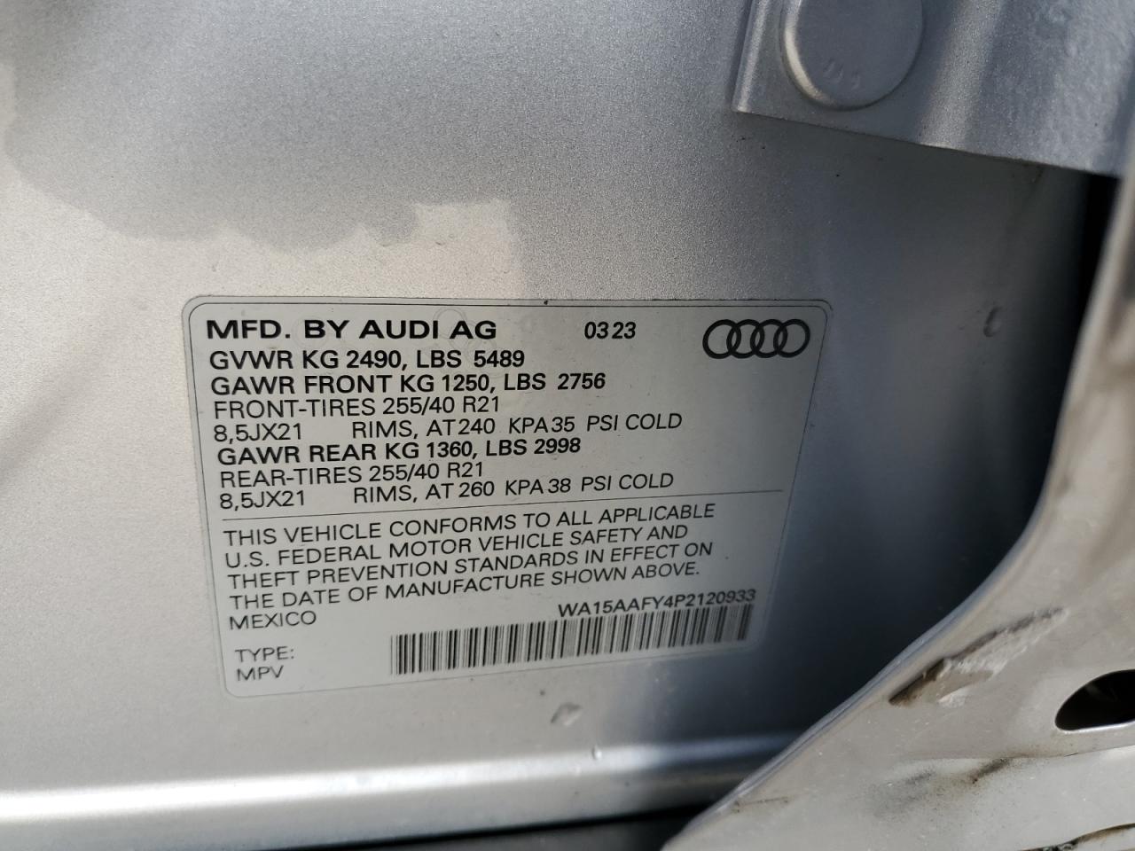 WA15AAFY4P2120933 2023 Audi Q5 Sportback Prm Pls 45