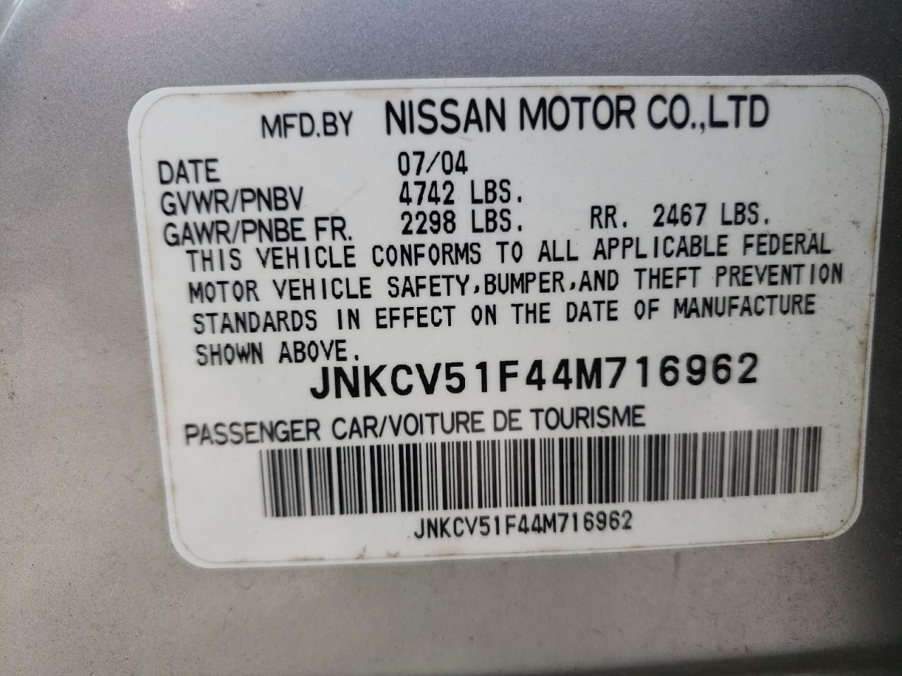 JNKCV51F44M716962 2004 Infiniti G35