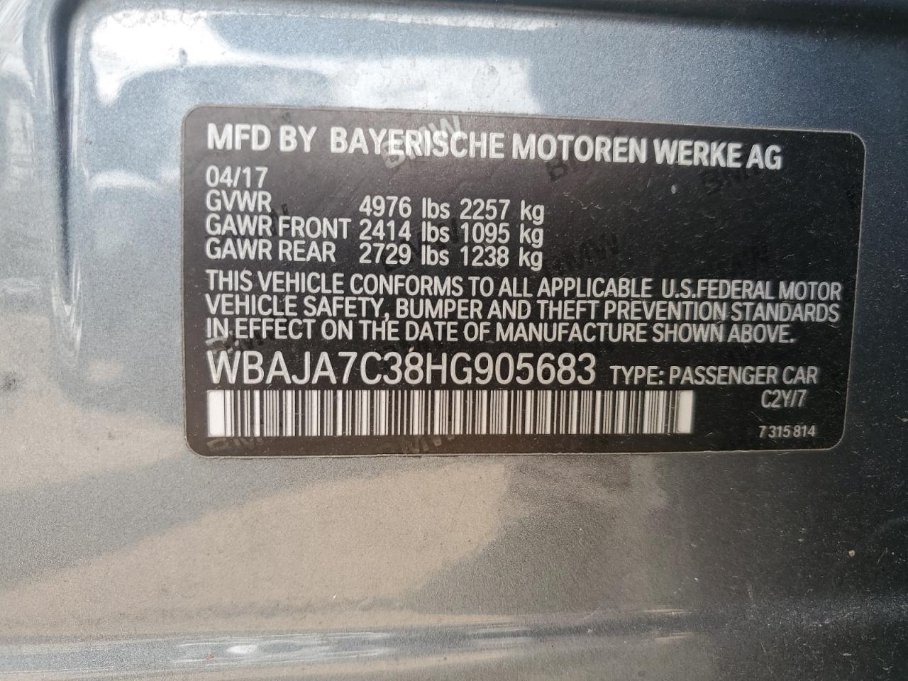 WBAJA7C38HG905683 2017 BMW 530 Xi