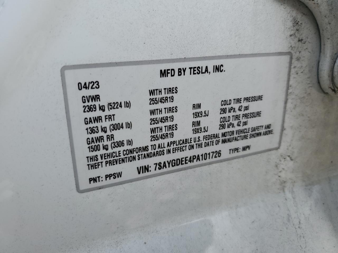 7SAYGDEE4PA101726 2023 Tesla Model Y