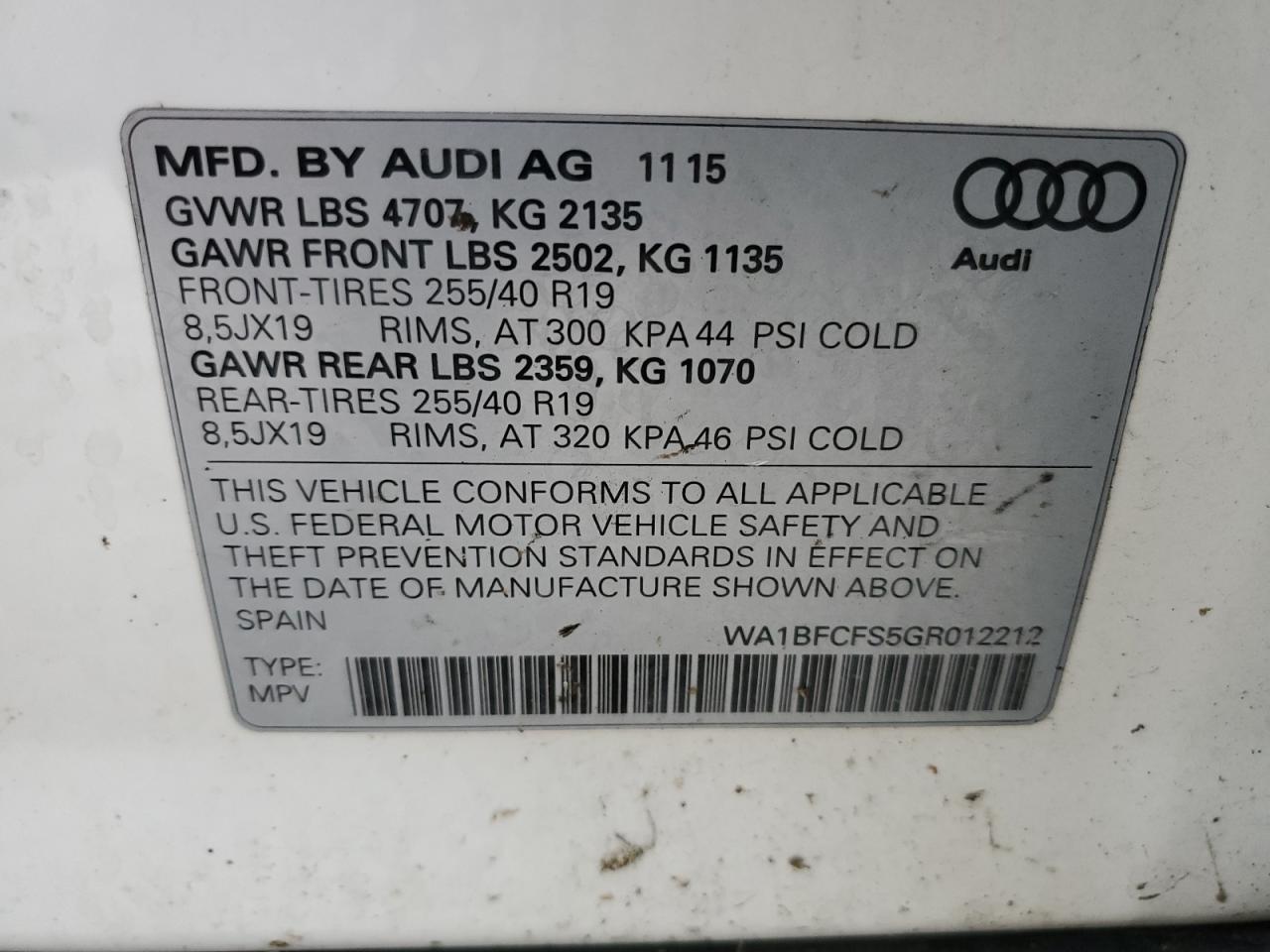 WA1BFCFS5GR012212 2016 Audi Q3 Premium Plus