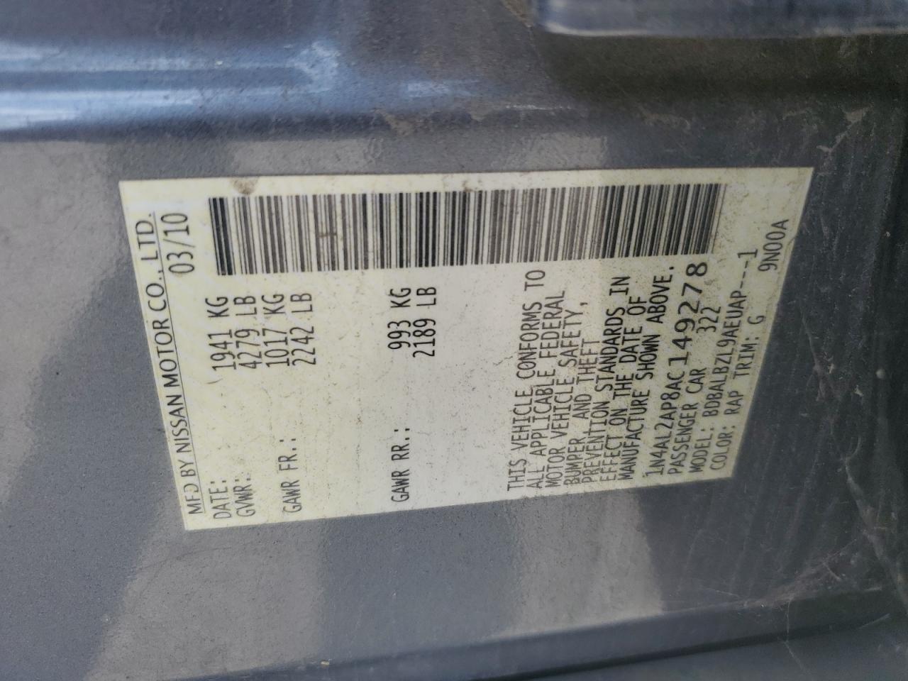 1N4AL2AP8AC149278 2010 Nissan Altima Base