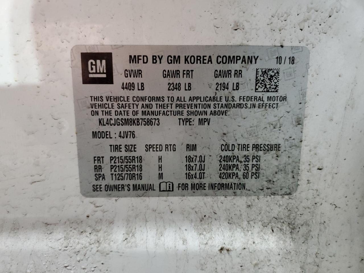 KL4CJGSM8KB758673 2019 Buick Encore Essence