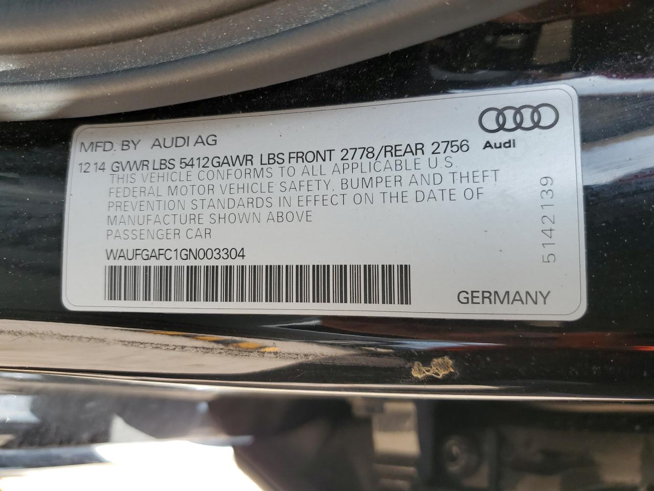 WAUFGAFC1GN003304 2016 Audi A6 Premium Plus