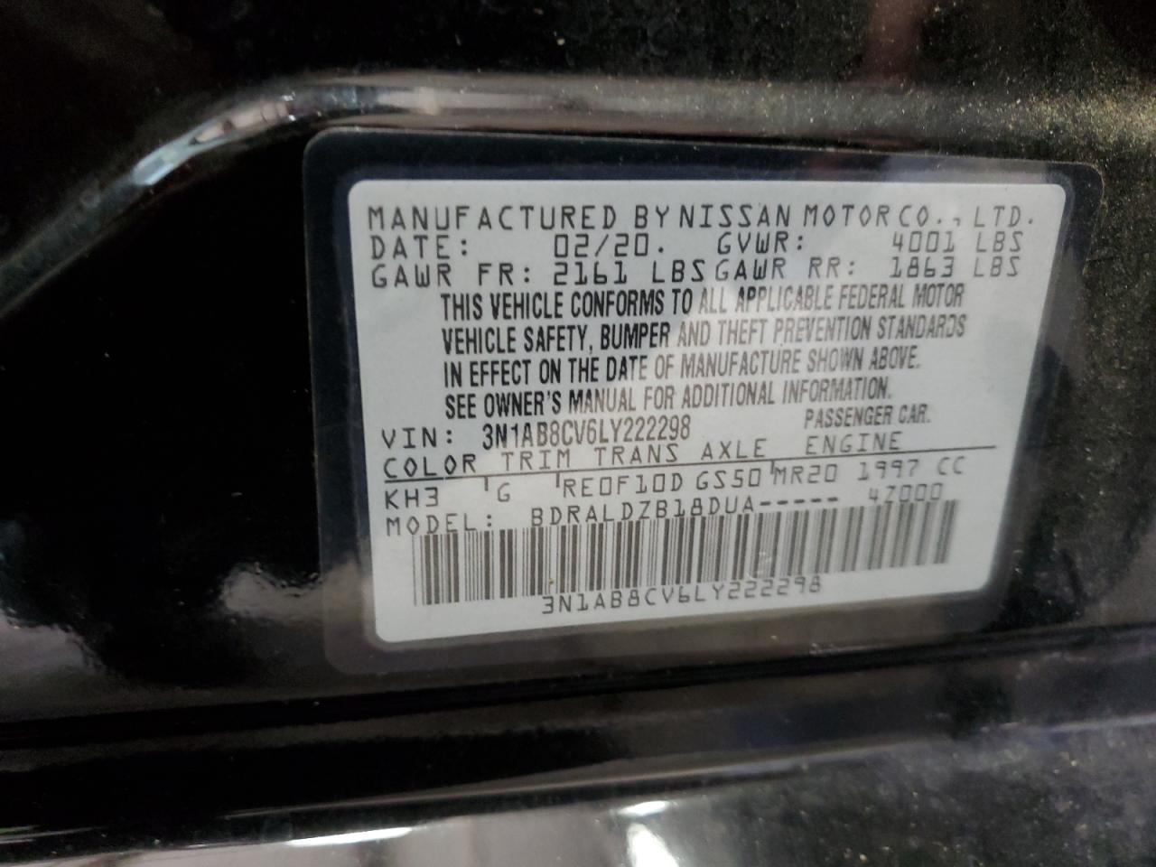 2020 Nissan Sentra Sv VIN: 3N1AB8CV6LY222298 Lot: 72990784