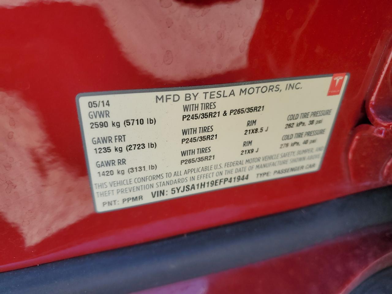 5YJSA1H19EFP41944 2014 Tesla Model S