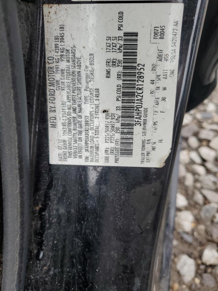 2012 Ford Fusion Sel VIN: 3FAHP0JA2CR128952 Lot: 72928594