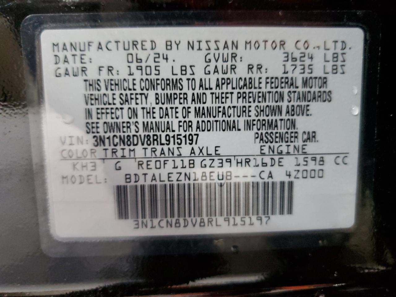 3N1CN8DV8RL915197 2024 Nissan Versa S