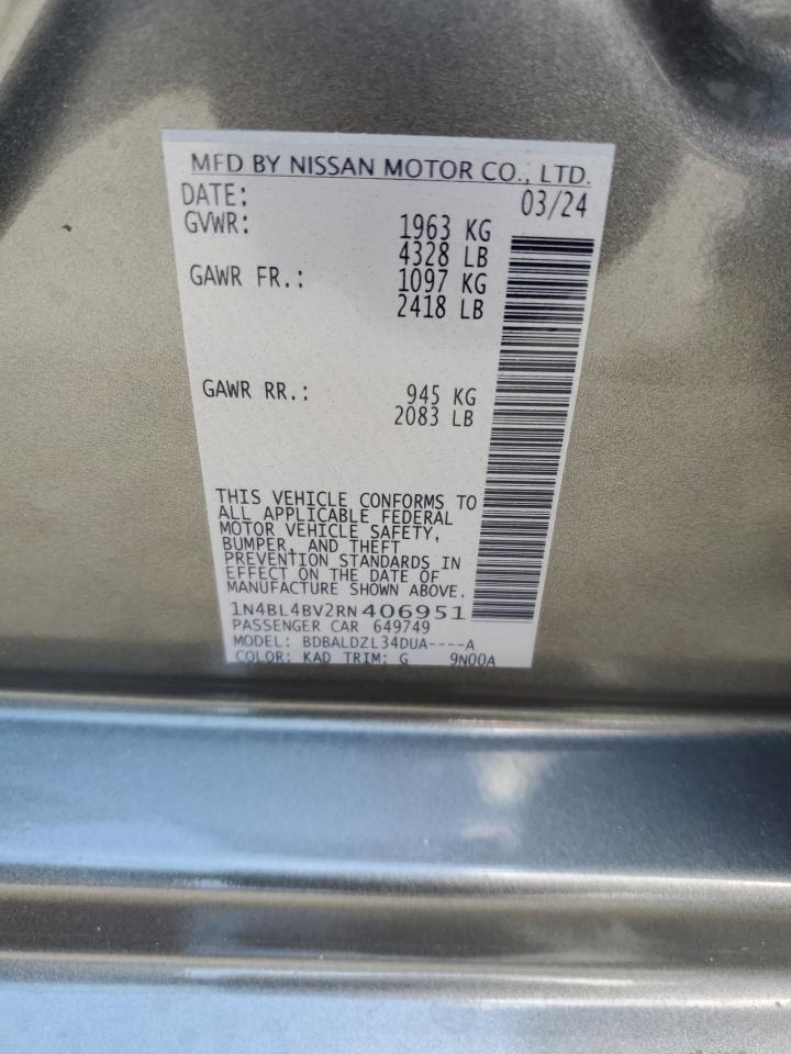 2024 Nissan Altima S VIN: 1N4BL4BV2RN406951 Lot: 72550694