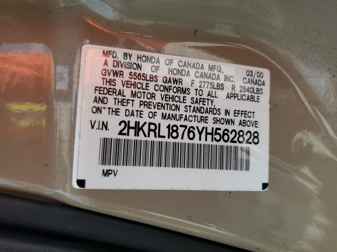 2HKRL1876YH562828 2000 Honda Odyssey Ex