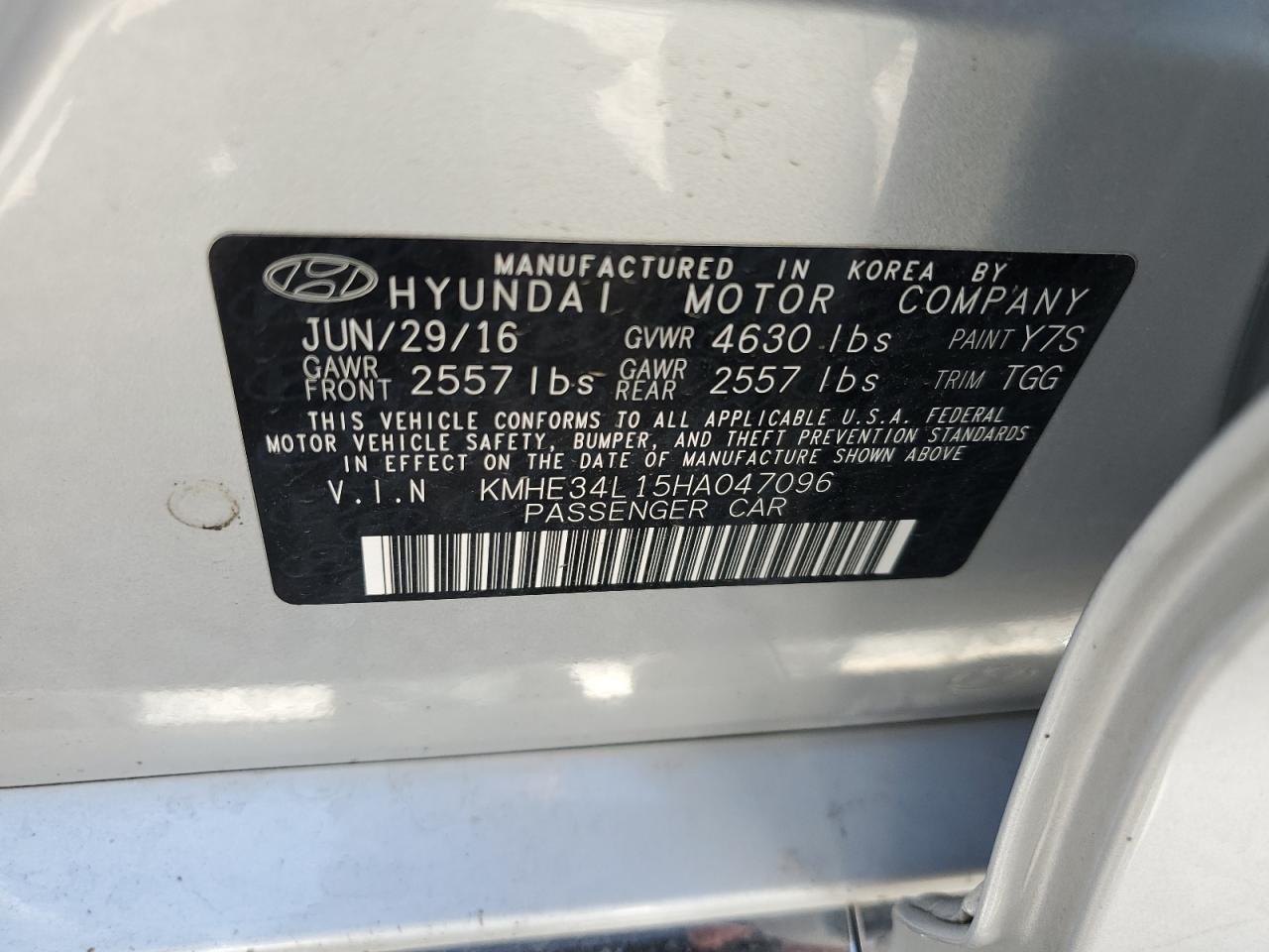 KMHE34L15HA047096 2017 Hyundai Sonata Hybrid