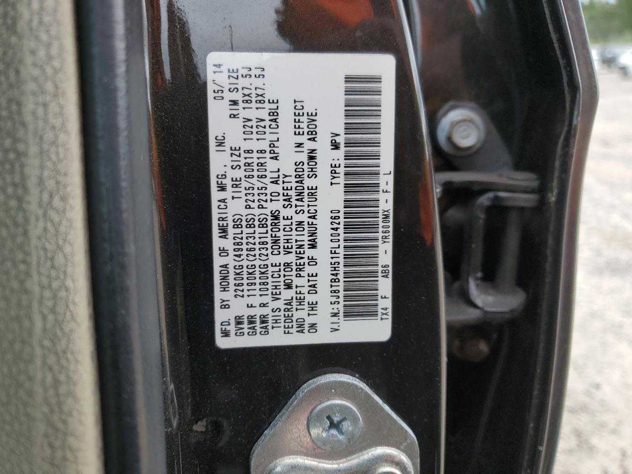 5J8TB4H51FL004260 2015 Acura Rdx Technology