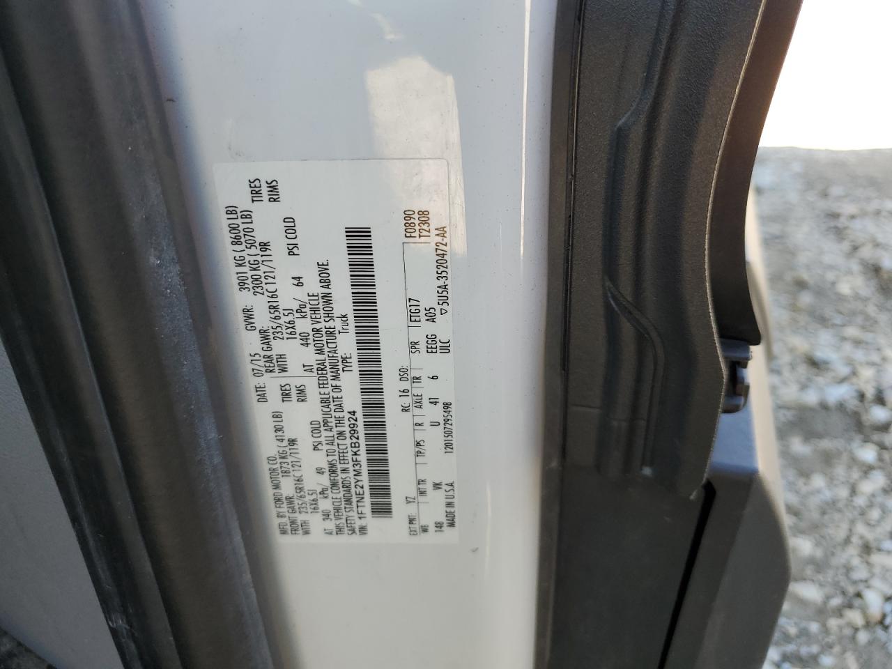 2015 Ford Transit T-150 VIN: 1FTNE2YM3FKB29924 Lot: 72212064