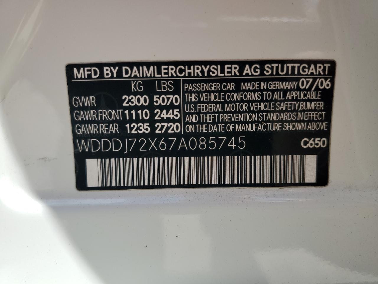 WDDDJ72X67A085745 2007 Mercedes-Benz Cls 550