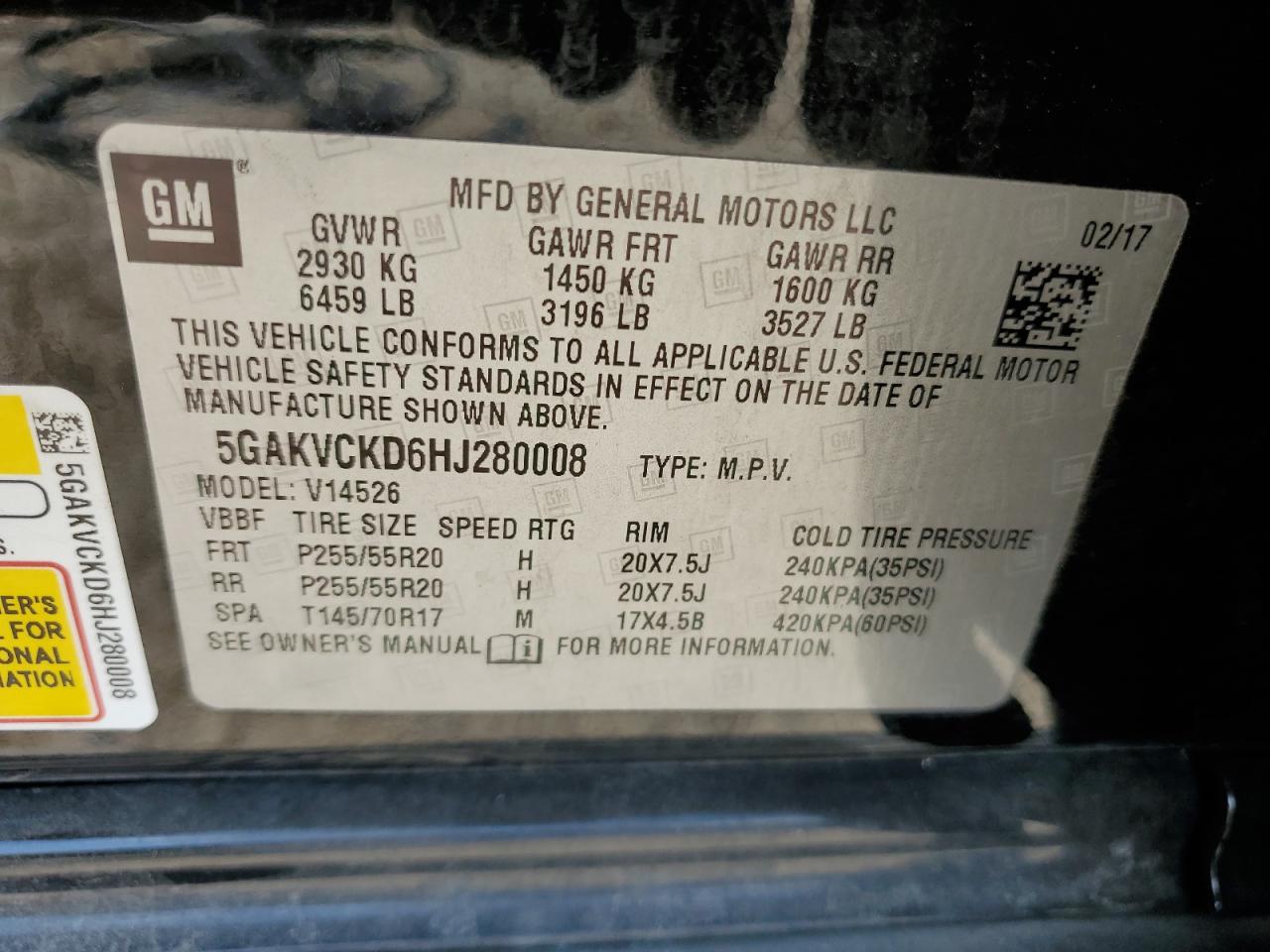 5GAKVCKD6HJ280008 2017 Buick Enclave