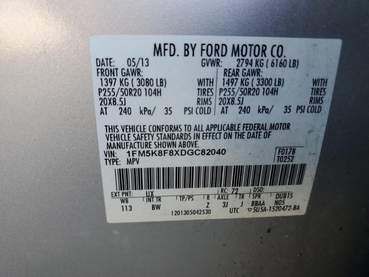 1FM5K8F8XDGC82040 2013 Ford Explorer Limited