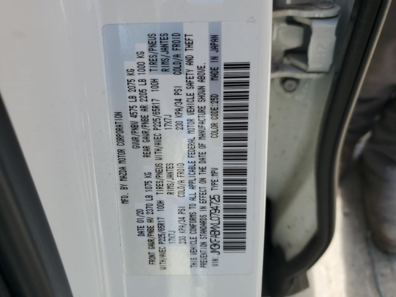 JM3KFABMXL0794725 2020 Mazda Cx-5 Sport