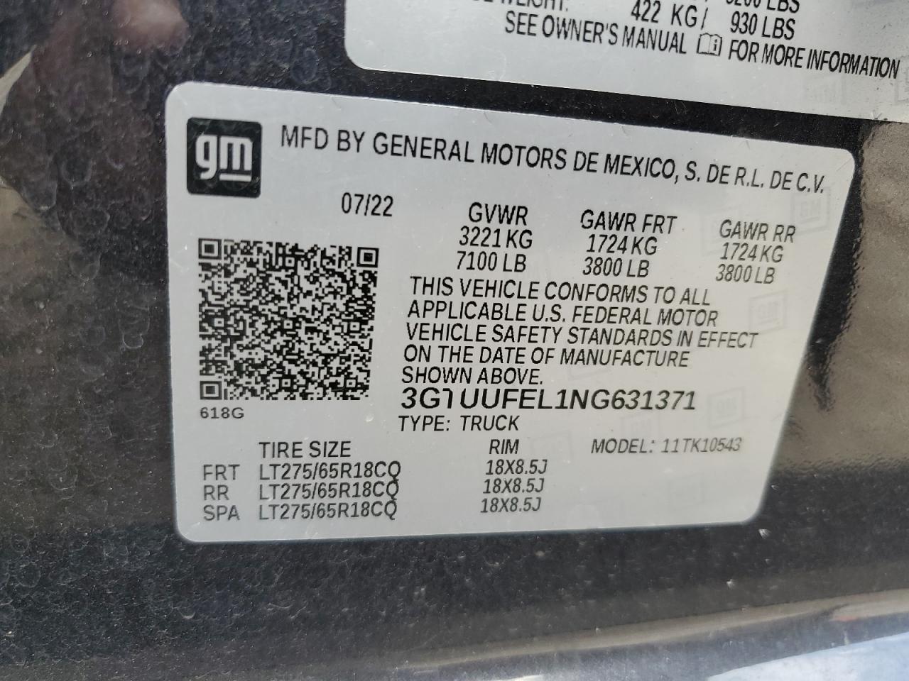 3GTUUFEL1NG631371 2022 GMC Sierra K1500 At4X