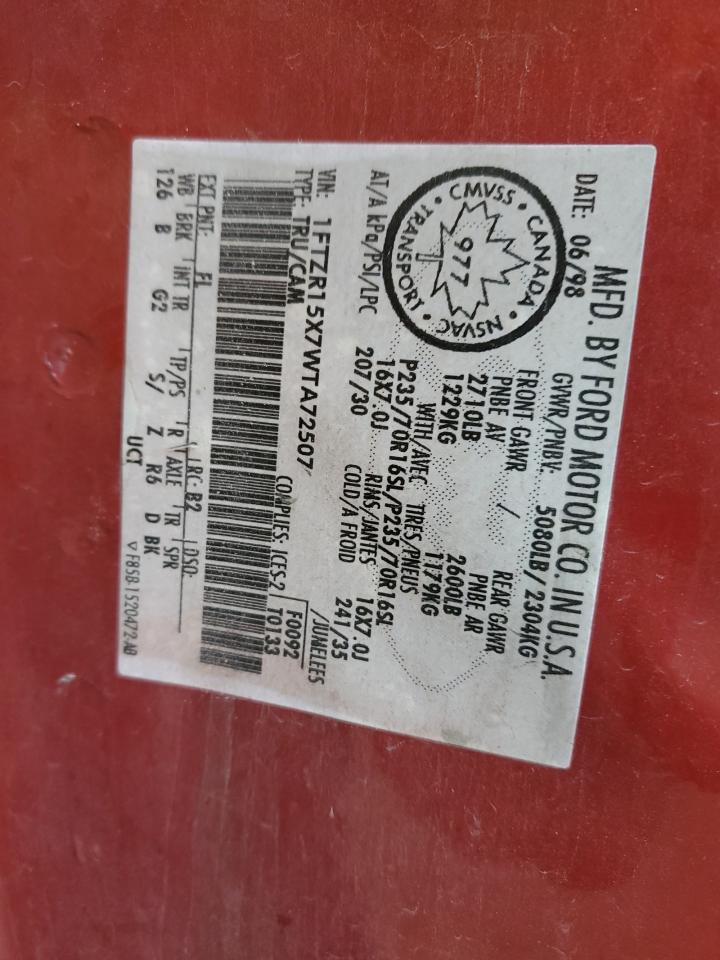 1998 Ford Ranger Super Cab VIN: 1FTZR15X7WTA72507 Lot: 72596844