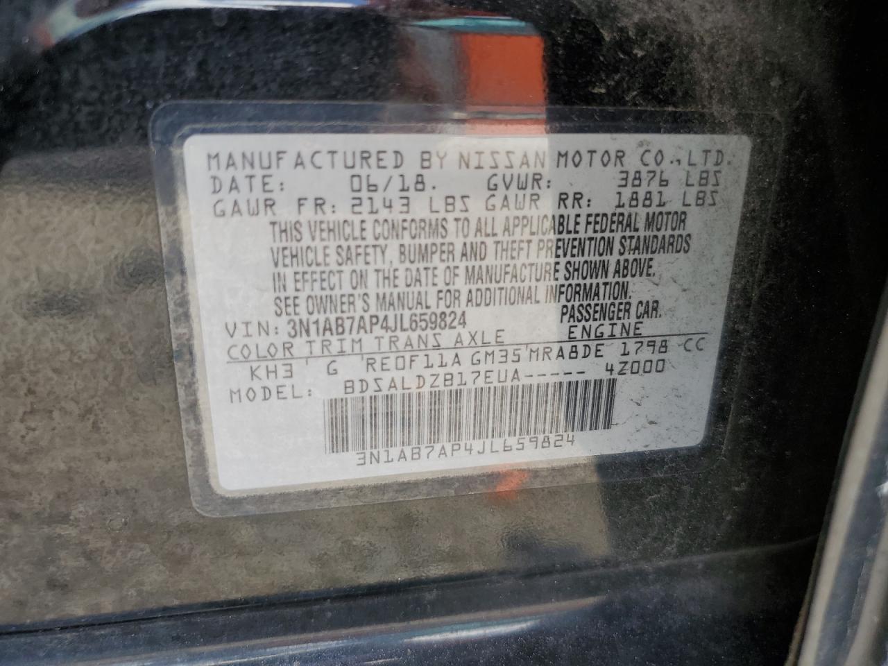 3N1AB7AP4JL659824 2018 Nissan Sentra S