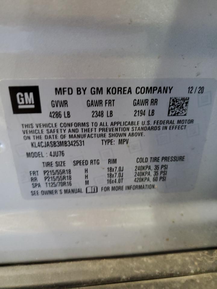 2021 Buick Encore Preferred VIN: KL4CJASB3MB342531 Lot: 71942734