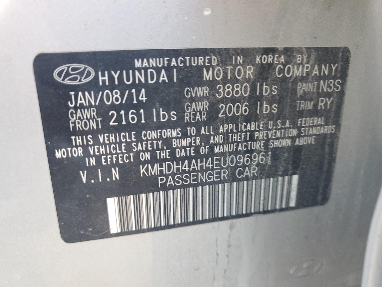 2014 Hyundai Elantra Se VIN: KMHDH4AH4EU096961 Lot: 72578264