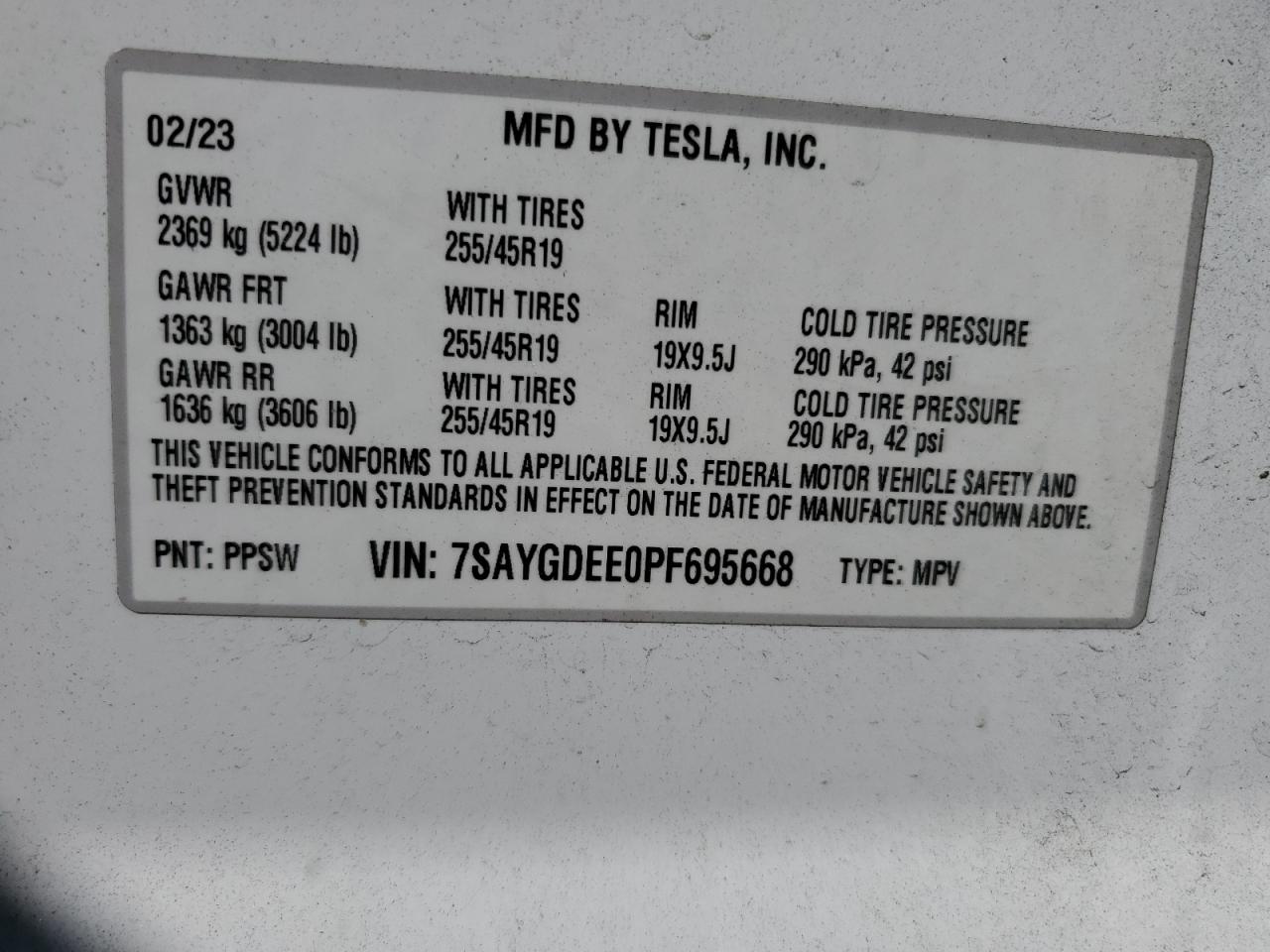 2023 Tesla Model Y VIN: 7SAYGDEE0PF695668 Lot: 70055134