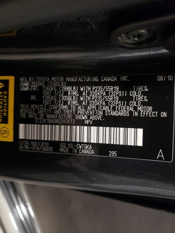 2T2ZK1BA0AC040613 2010 Lexus Rx 350